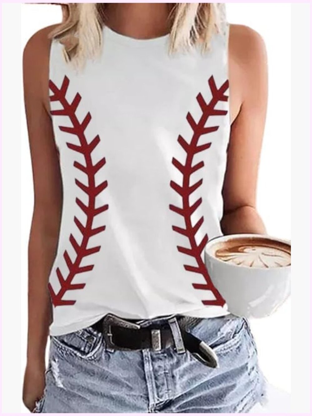 Baseball Print Cotton Blend Tank Top Workout Summer Vest